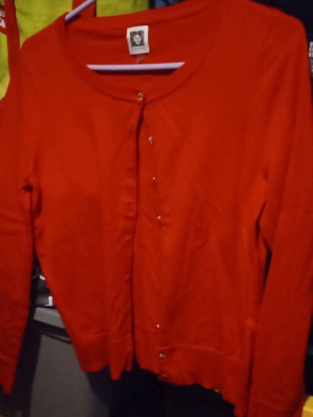 anne klein red button up sweater small